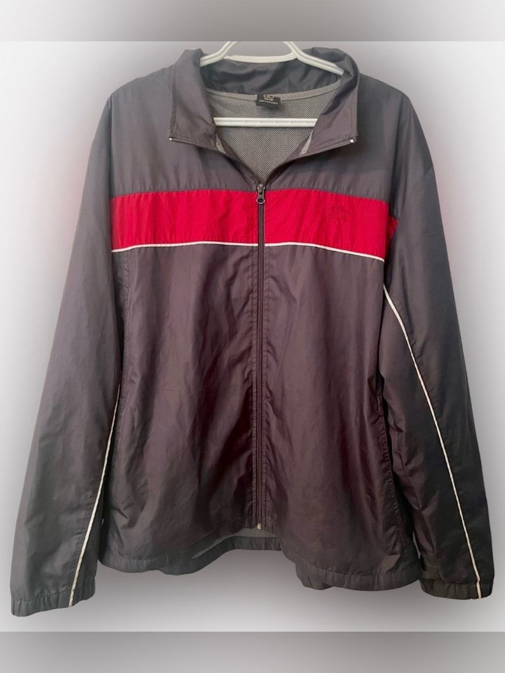 VTG STARTER Windbreaker Jacket - Full Zip, Charcoal/Red Colourblock